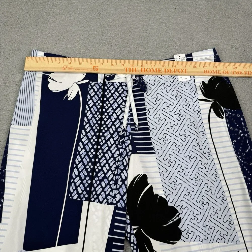 Natori Kabuki Pajama Set Womens L Indigo Floral Print 2-Piece Lounge Sleep NWT